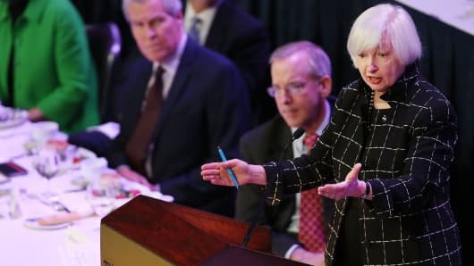 Federal Reserve Board Chairwoman, Janet Yellen speaks at the Economic Club of New York on March 29, 2016 in New York City.