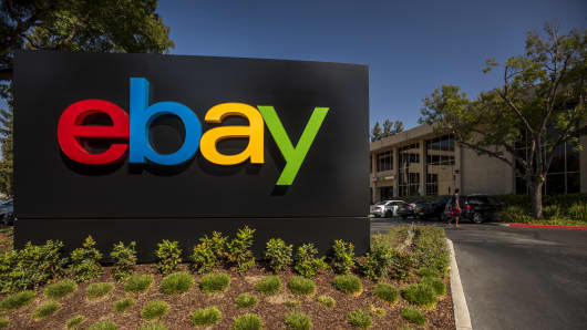 EBay Inc. signage is displayed at the entrance to the company's headquarters in San Jose, Calif.