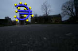 The famous euro sign landmark is pictured outside the former headquarters of the European Central Bank (ECB) in Frankfurt, Germany.