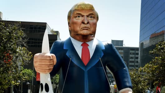 A giant effigy of Donald Trump during a protest on May Day in Los Angeles, May 1, 2016.