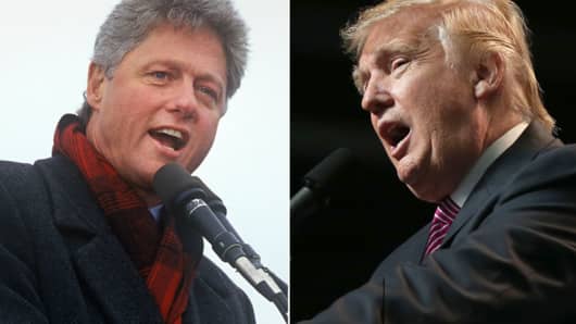 Bill Clinton campaigning in 1992 and Donald Trump.