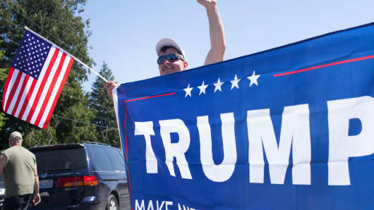 Supporters gather prior to a Donald Trump rally at the The Northwest Washington Fair and Event Center on May 7, 2016 in Lynden, Washington.