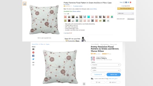 Pillow from Artform Patterns. Top is Amazon knock-off. Bottom is original on Zazzle.