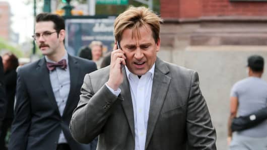 Steve Carell is seen on the set of 'The Big Short' on May 20, 2015 in New York City.