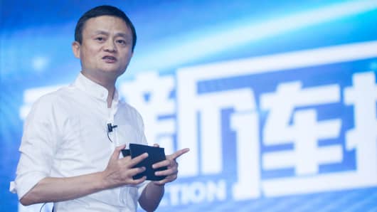Jack Ma, chairman of China's e-commerce giant Alibaba, delivers a speech at the 2016 Global Smart Logistics Summit on June 13, 2016 in Hangzhou, Zhejiang Province of China.