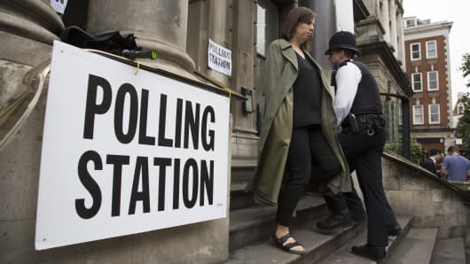 Polling station at Shoreditch Town Hall during the UKs EU Referendum Polling Day on June 23rd 2016 in London, United Kingdom.