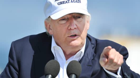 Republican presidential candidate Donald Trump speaks during a news conference, at his Turnberry golf course, in Turnberry, Scotland, Britain June 24, 2016.