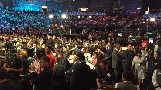 A shot of the floor at Barclays Center on the night of the 2016 NBA Draft.
