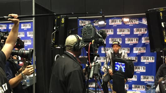 Brandon Ingram, second overall 2016 NBA draft pick, in the live shots room.