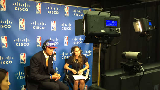 Ben Simmons, first overall 2016 NBA draft pick, speaks to Australian reporters via Cisco link.