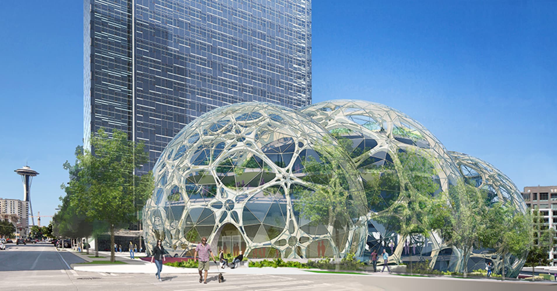 Amazon's new odd-looking new headquarters in downtown Seattle