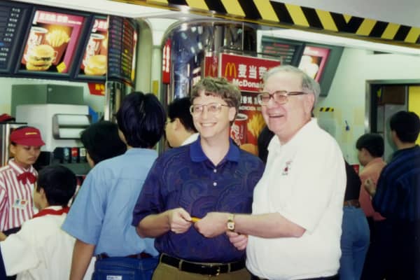 Bill Gates and Warren Buffett at a McDonald's in Hong Kong.