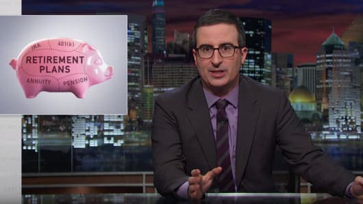 Comedian John Oliver takes a shot at non-fiduciary financial advisors and their spiraling 401(k) fees on a recent segment of "Last Week Tonight."