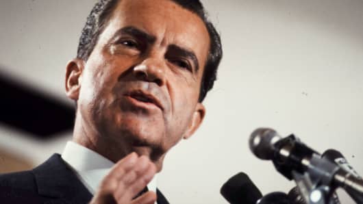 Richard Nixon speaking during his presidential campaign, 1968.