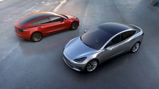 Tesla Motors' Model 3 electric cars.