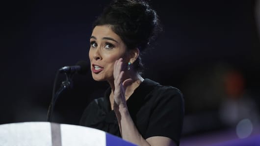Comedian/actress Sarah Silverman speaks during the first day of the Democratic National Convention at the Wells Fargo Center, July 25, 2016 in Philadelphia, Pennsylvania.