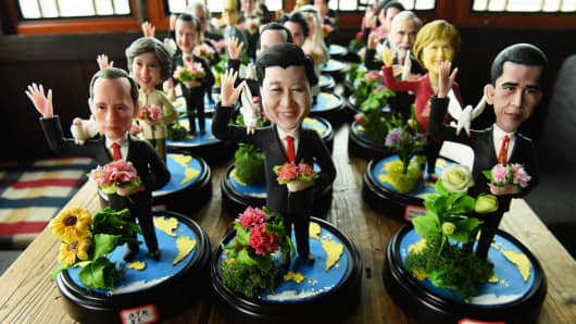 Figurines of G-20 country leaders made by folk artist Wu Xiaoli for the G-20 Hangzhou Summit.
