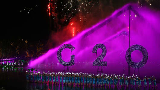Artists perform onstage during a gala of the G-20 summit at the West Lake in Hangzhou.