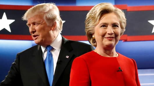 Donald Trump and Hillary Clinton at their first debate at Hofstra University in Hempstead, New York, Sept. 26, 2016.