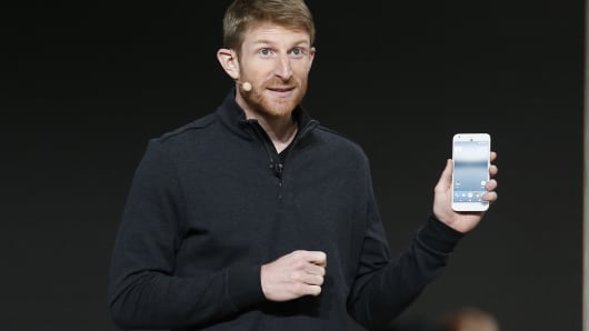 Brian Rakowski, VP of Product Management at Google, speaks about the Pixel phone, during the presentation of new Google hardware in San Francisco, California, U.S.