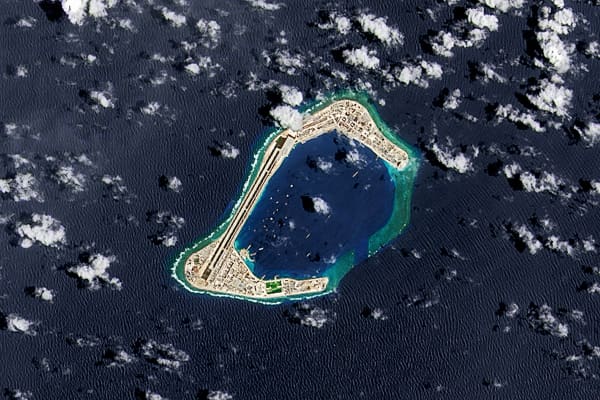 A satellite image of Subi Reef, an artificial island being developed by China in the Spratly Islands in the South China Sea, on September 4, 2016.
