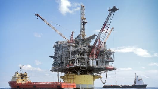An offshore drilling and production platform.
