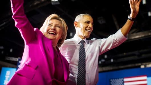 Hillary Clinton and President Barack Obama at a rally in Charlotte, North Carolina in 2016.