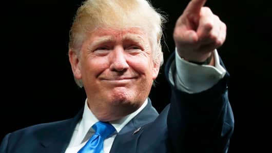 Donald Trump reacts during a campaign event in Selma, North Carolina, November 3, 2016.