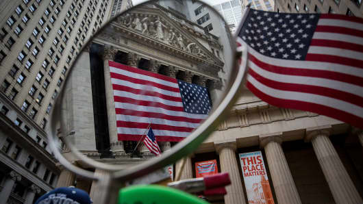 An American flag displayed outside of the New York Stock Exchange