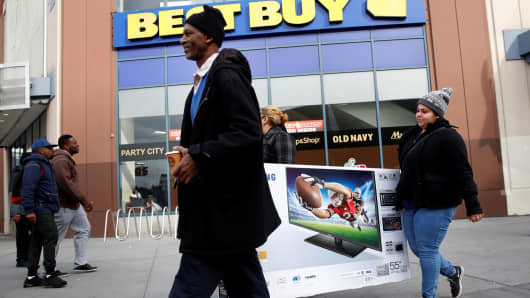 Shoppers at a Best Buy store in Brooklyn, New York.
