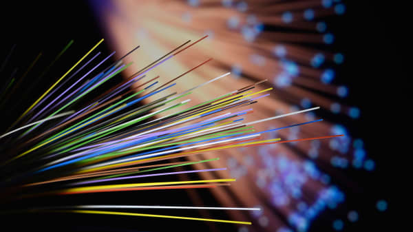 Single fibers of a fiber optic cable.