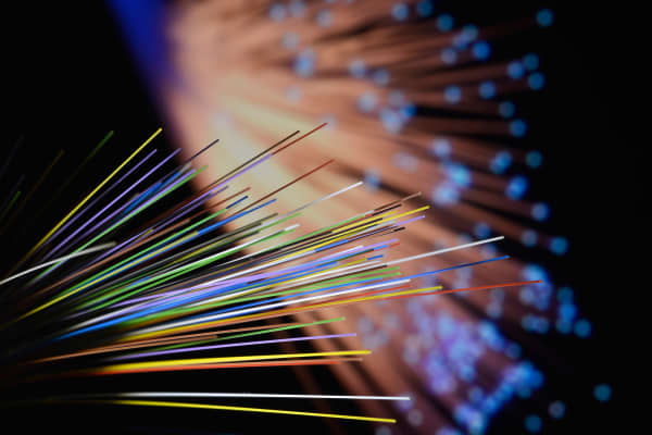 Single fibers of a fiber optic cable.