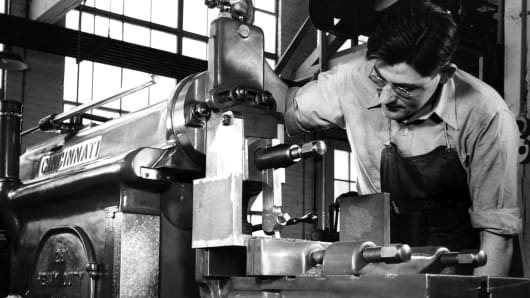 An American factory worker circa 1940.
