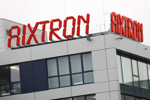 The headquarters of chip equipment maker Aixtron is pictured in Herzogenrath, western Germany on October 25, 2016.
