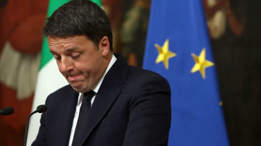 Then-Prime Minister Matteo Renzi speaks after the Italian referendum on constitutional reforms, Palazzo Chigi, Dec. 5, 2016, Rome.