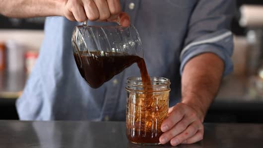 Coffee director at the Coffee Bar on S St. NW demonstrates the process for cold-brew coffee concentrate for a photograph on Thursday September 01, 2016 in Washington, DC.