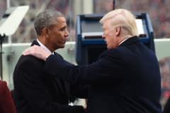 Barack Obama shakes hands with Donald Trump during the Presidential Inauguration at the US Capitol in Washington, DC, on January 20, 2017.