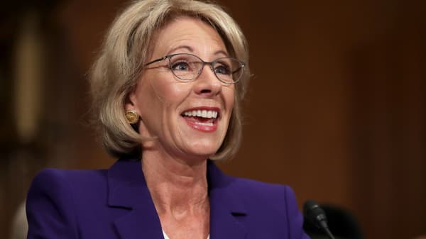 Betsy DeVos, President-elect Donald Trump's pick to be the next Secretary of Education, testifies during her confirmation hearing before the Senate Health, Education, Labor and Pensions Committee in the Dirksen Senate Office Building on Capitol Hill January 17, 2017 in Washington, DC.