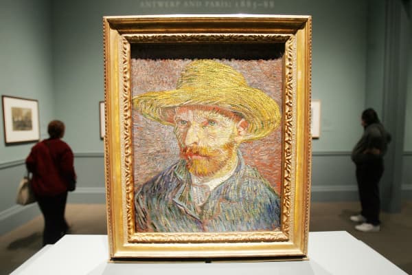 Vincent van Gogh's painting "Self Portrait with a Straw Hat" is displayed at the Metropolitan Museum of Art in 2005.