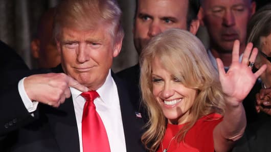 US President Donald Trump with his Counselor Kellyanne Conway