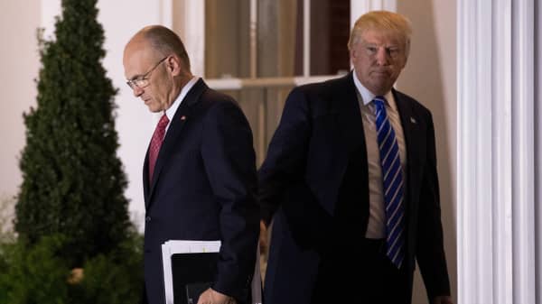 Andrew Puzder, chief executive of CKE Restaurants, exits after his meeting with president-elect Donald Trump at Trump International Golf Club, November 19, 2016 in Bedminster Township, New Jersey.