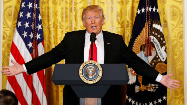 President Donald Trump speaks during a news conference at the White House in Washington, February 16, 2017.