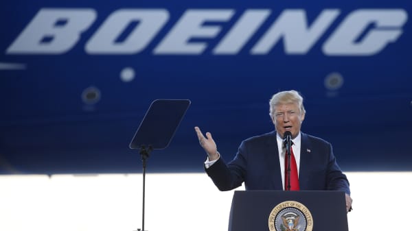 President Donald Trump speaks at the debut of the Boeing South Carolina Boeing 787-10 Dreamliner in North Charleston, South Carolina, U.S., February 17, 2017.
