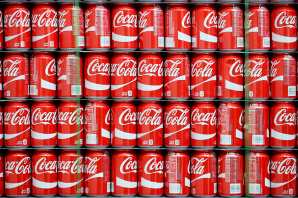 Pallets of Coke-Cola cans wait to the filled at a Coco-Cola bottling plant on February 10, 2017 in Salt Lake City, Utah.