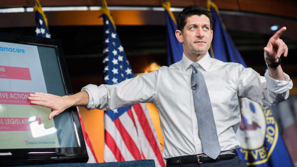Speaker of the House Paul Ryan, R-Wis., conducts a presentation in the House studio of the American Health Care Act, the GOP's plan to repeal and replace the Affordable Care Act, March 9, 2017.