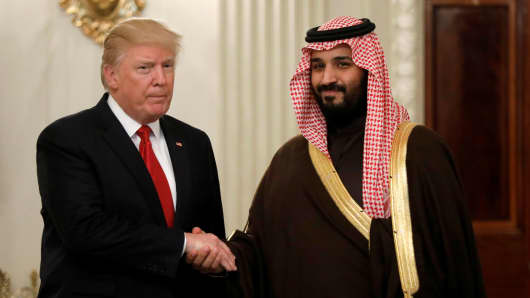 President Donald Trump and Mohammed bin Salman meet at the White House in Washington, March 14, 2017.