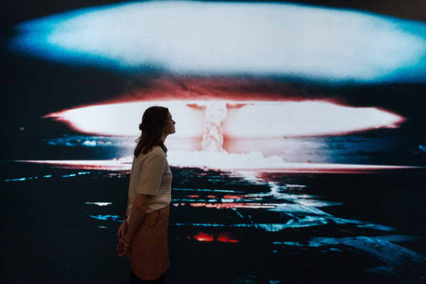 A photograph of a British nuclear weapons test over Christmas Island in the 1950s at the Imperial War Museum in London.