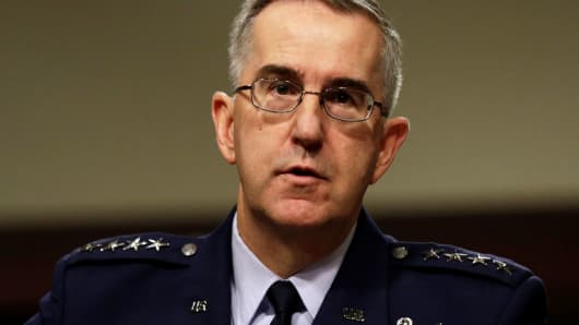 U.S. Air Force General John Hyten, Commander of U.S. Strategic Command, testifies in a Senate Armed Services Committee hearing on Capitol Hill in Washington.