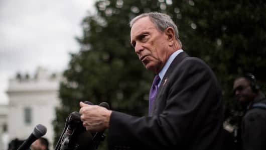 Michael Bloomberg speaks to the media outside the West Wing of the White House after meeting with Vice President Joe Biden, February 27, 2013