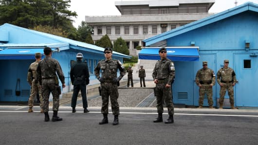 U.S. and South Korean soldiers at the Demilitarized Zone (DMZ) in Paju, South Korea
